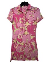Lilly Pulitzer Carolyn Mini Polo Dress Womens 100% Cotton Hotty Pink /Yellow XS