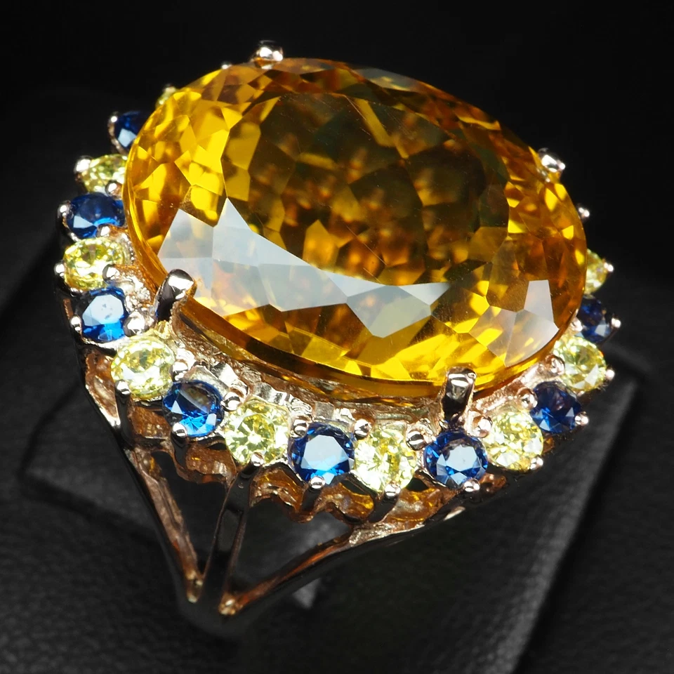 Preciosos anillos con halo de oro rosa de plata de ley 925 de 22,80 quilates de citrino amarillo dorado Foto 3 de 4