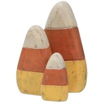 3 pc Set - Primitive unky Wooden CANDY CORN Shelf Sitters Halloween Fall Decor