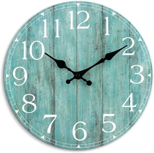 Wall Clock, Teal Silent Non-Ticking Battery Operated, Kitchen Rustic Vintage