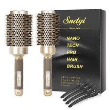 Nano Thermal Ceramic & Ionic Tech Round Hair Brush with Boar Bristles, Profes...