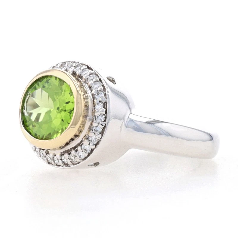 White Gold Peridot & Diamond Halo Ring - 14k Oval 3.10ctw East-West - Image 3 of 4