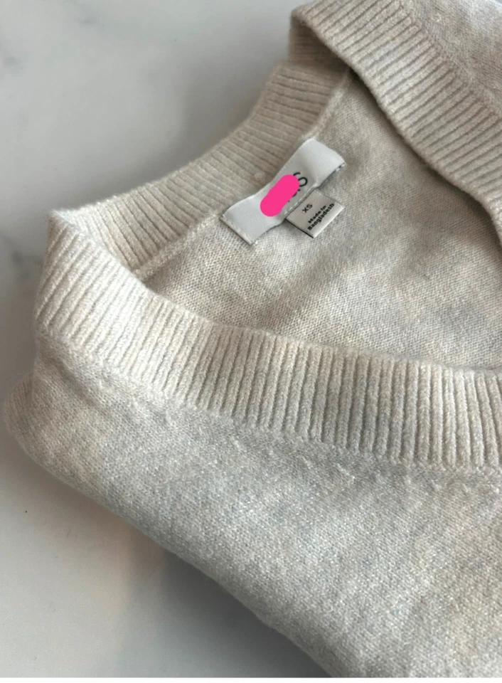 Ladies Marks Wool Mix  V Neck Jumper Long Sleeve Striped Knit Soft Black Navy - Image 2 of 4