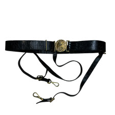 British Royal Navy WW2 Sabre Belt Vintage 40s Black Leather Kings Crown Small