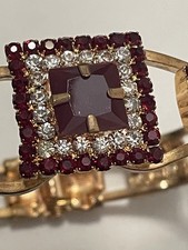 Ruby Red  Clear Rhinestone Hinged Bracelet