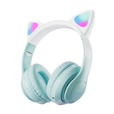 STN23 Cute Cat Ear Bluetooth Wireless Headphones STN-28 Pro RGB White and Green 