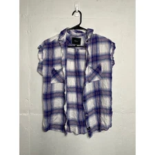 Rails Womens Blue White Plaid Rolled Sleeves Button Down Blouse Size Small