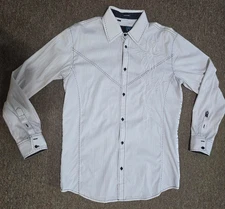 Roar Signature Mens White Long Sleeve Button up Embroidered Shirt Size Lg