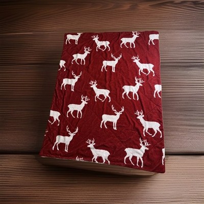 vintage nantucket dist. fleece and sherpa moose blanket 108  X 90 