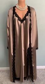 New Glossy Satin Peignoir Set 3X Slip Dress Nightgown Robe Lingerie Sexy 22"Slit