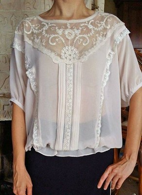 Costa Blanca Womens Blouse Baby Pink Lace Elastic Waist Peplum S Coquette
