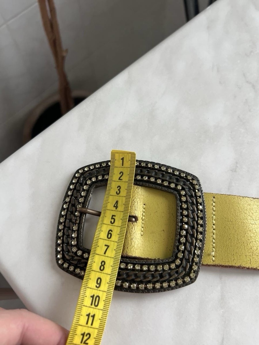 Just Cavalli Yellow Leather Belt Vintage Rhinestone Crystals  display picture 2