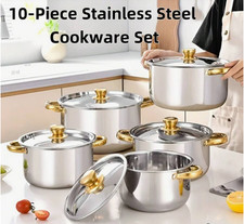 10 Pieces Stainless Steel Pot Set With Lid, Colorful Soup Pot Combination