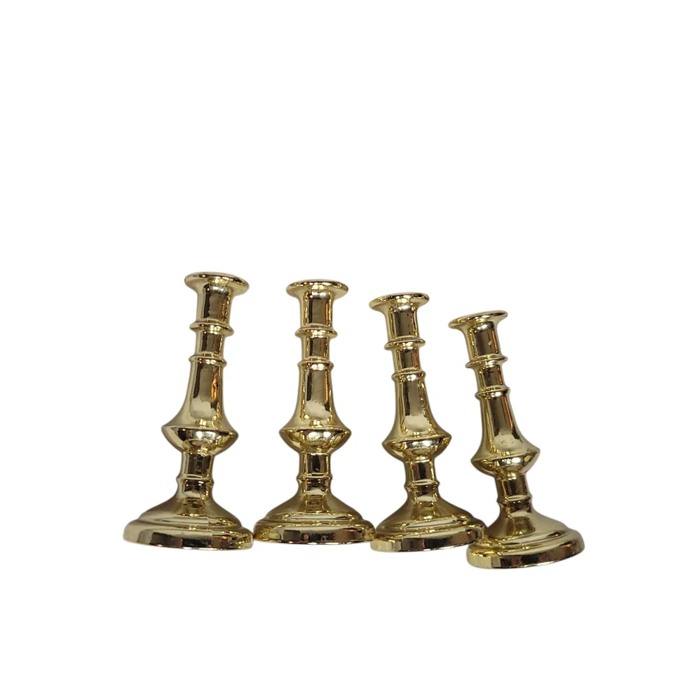Miniature Candle Holders Polished Brass Color 2.7 in Tall Set of 4 Gold - Image 4 of 4