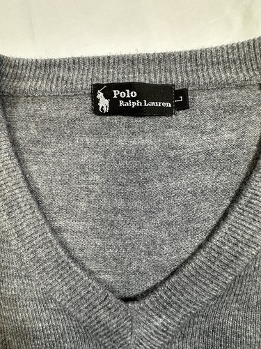 Polo Ralph Lauren schwarzes Etikett KASCHMIR V-Ausschnitt neuer Pullover grau Herren L klassisch - Bild 12 von 15