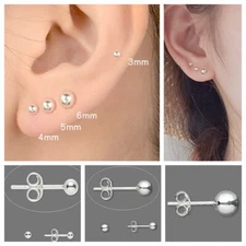Sterling Silver Round Ball Stud Earring High Polished Post 3, 4, 5, 6mm 925Pair