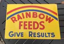 VINTAGE RAINBOW ANIMAL FEEDS METAL FARM ADVERTISING SIGN - OLD & ORIGINAL