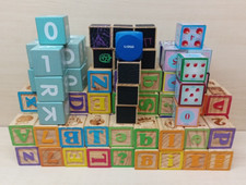 Vintage mix Alphabet Wooden Letter and Animal Blocks Lot of 109 Preschool
