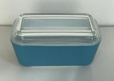 VTG Pyrex Glass Fridgie Refrigerator Dish 502 B w Lid 502 C Turquoise Aqua Blue