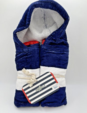 Pottery Barn Baby Shark Stripe Baby Wrap Beach Hooded Towel Navy White Red NEW