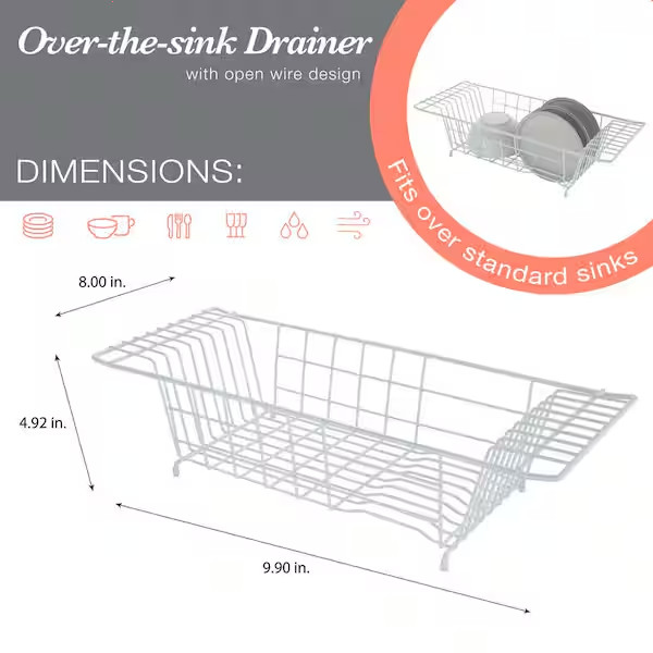 Over the Sink Metal Dish Drainer Drying Rack, 8 x 10 in.