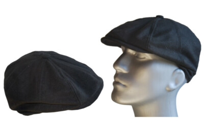 Men's Flat Cap Slider Hat 8 Panel Felt Cool4 Black Peaky Blinders Cap E22A