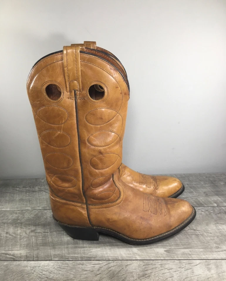 Botas vaqueras de cuero occidental vintage Acme Dingo Punchy Buckaroo para hombre talla 9 Foto 2 de 4