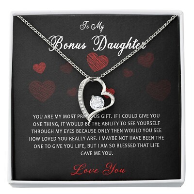 To My Bonus Daughter Necklace, Step Daughter Gift From Stepdad, Stepmom 