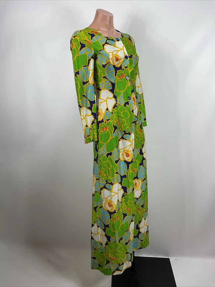 Vintage 70s Kaftan PSYCHEDELIC Sheath Dress Hippie Festival Kaftan Neon Floral - Image 4 of 4