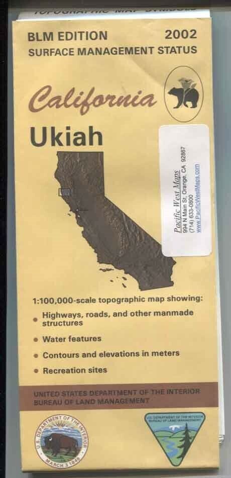 USGS BLM edition topographic map California UKIAH - 2002 - surface - 100K -