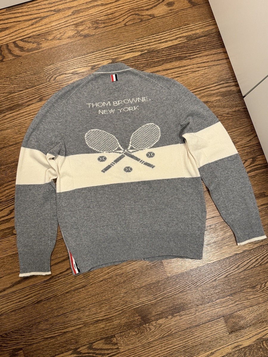 Thom Browne Men's V Neck Cardigan With Tennis Icon In Cashmere