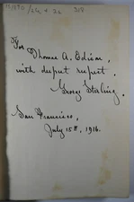 RARE Volume from Thomas Edison's Library, Inscribed by George Sterling to Edison