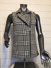 Chaps Women Size M 100% Cotton Black Cream Vest Houndstooth Pattern Knit