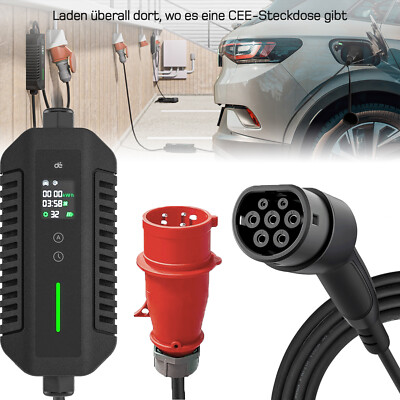Mobile Wallbox EV Ladekabel 22kW Typ 2 EV Ladegerät 7m 32A 3 Phasig CEE 5 Polig