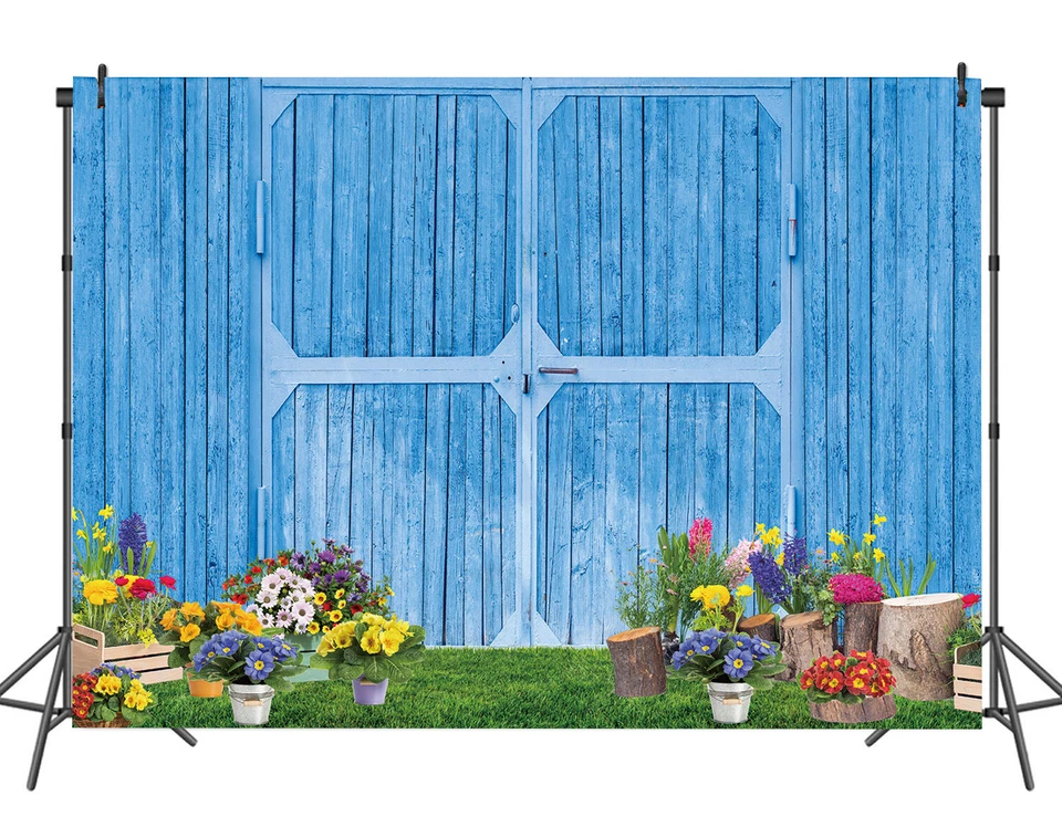 Telón de fondo azul para puerta de madera de jardín granja jardín decoración estudio fondos fotográficos Foto 4 de 4