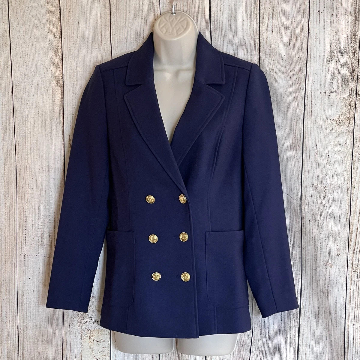 H M Size 6 Blazer Jacket Navy Blue Nautical Double Breasted Gold Buttons Pockets