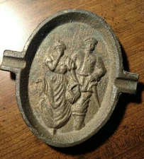 Vintage Clever Cast Iron Bronze Look Ashtray Man Escorting Lady Look Behind,OH!