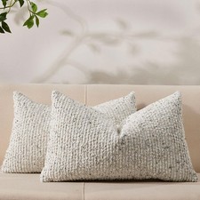 Decorative Couch Throw Pillow Covers 12x20 Set of 2 Cream Gray Striped Soft Wool