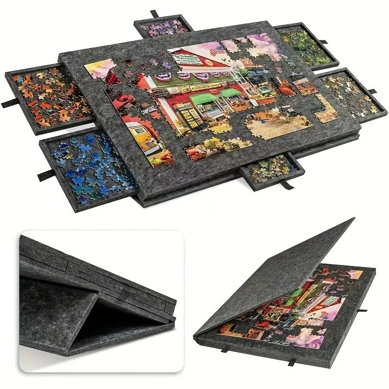 1000 Piece Foldable Tilting Puzzle Board with Drawers Felt Cover Portable Table - Image 2 of 4
