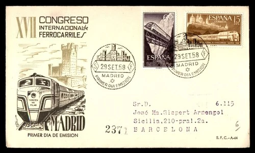 Mayfairstamps Spain FDC 1958 dual 17th international railway congress First Day