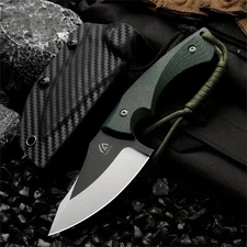 Huang Fu 3.74" K110 Steel Green Linen Handle with Kydex Sheath