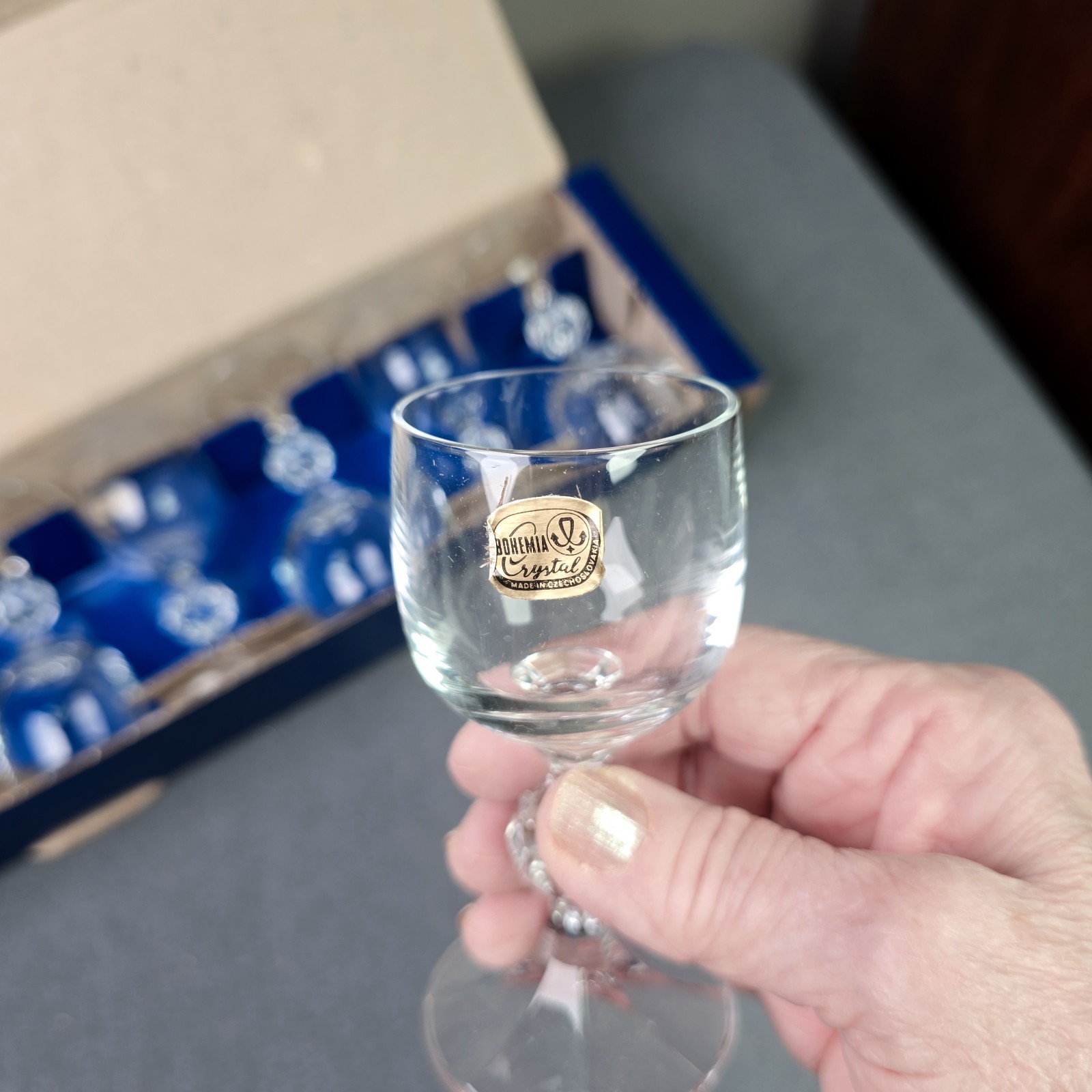 Bohemia Crystal Claudia Cordial Glasses Set of 6 50 ml Faceted Ball Stem Clear