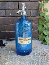 Antique Seltzer Bottle Cobalt Blue Glass Beverage New York Detroit VTG *AS IS*