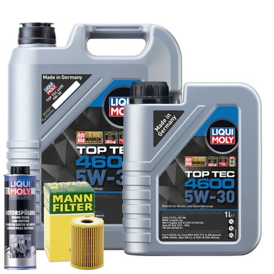 Motoröl 5W30 LIQUI MOLY Top Tec 4600 6L +MANN Ölfilter +Spülung