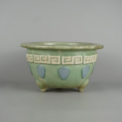 Japanese Bonsai Pot Seto ware Celadon Green Glazed Round 9.6''(24.3cm) Vintage