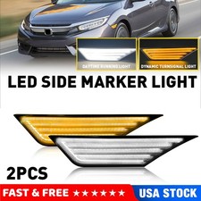 Fit For 16-21 Honda Civic Smoke LED Side Marker Lights Switchback Signal Lamp 2x