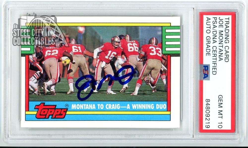 Joe Montana 1990 Topps Montana To Craig Autograph Card #515 PSA/DNA 10