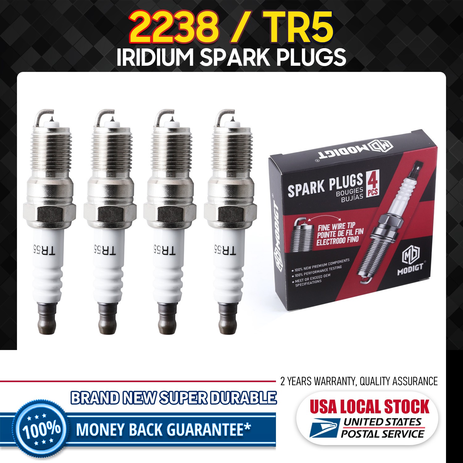 Set of 4 Premium OEM 2238 / TR5 Iridium Spark Plugs Kit - New And High Quality