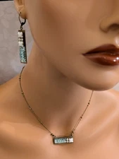 VTG Grandmother's Buttons Pendant Necklace & Earring set Mixed Media Brass Tone