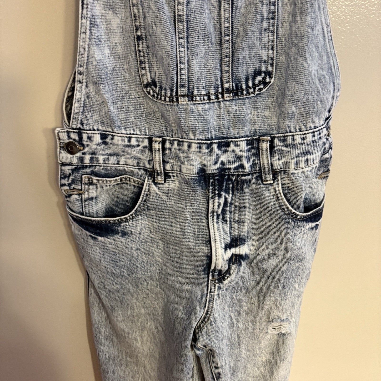 Forever 21 Men Size S Blue Acid Wash Denim Relaxed Distressed Jean Overalls NWT